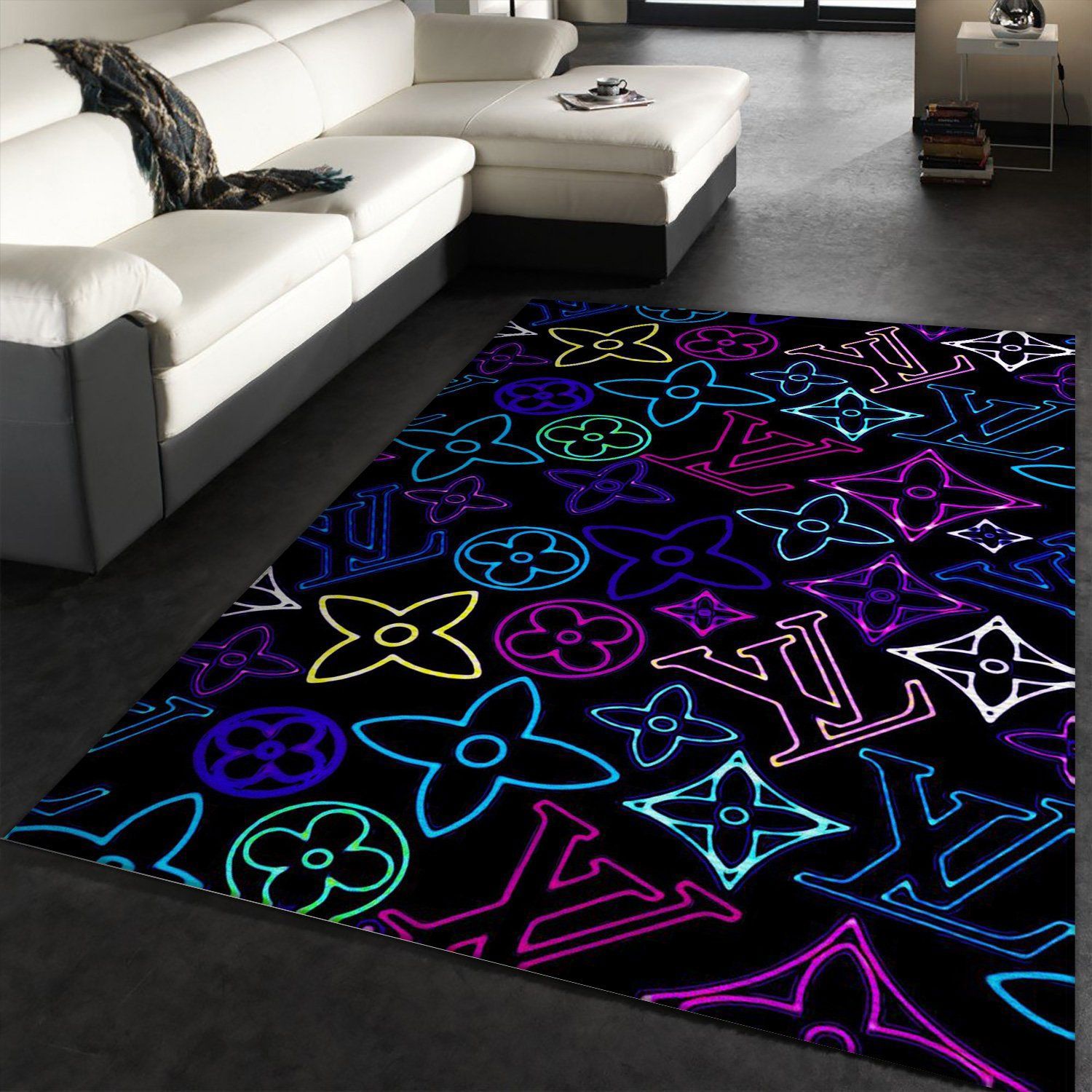 Rugs in living room and bedroom louis vuitton neon rug fashion brand rug christmas gift us decor Rectangle Rug