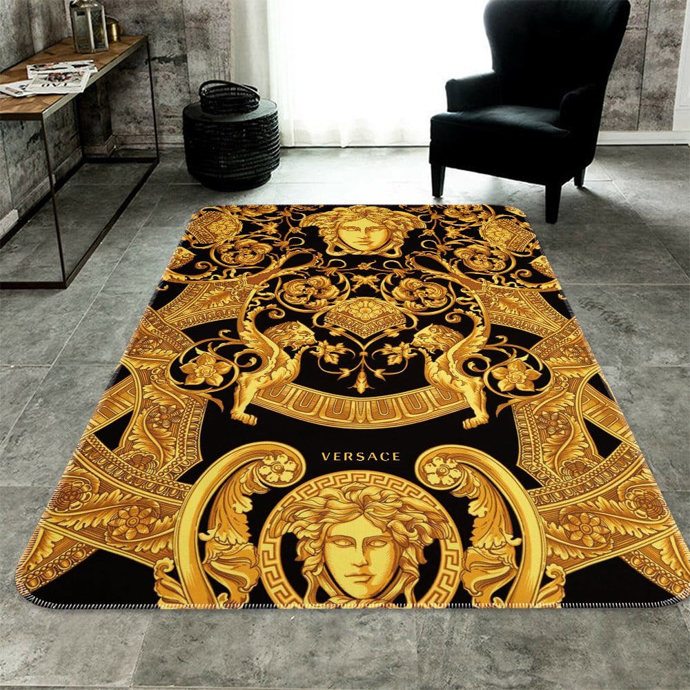 Rugs in living room and bedroom versace golden logo fashion limited luxury brand premium rug carpet home decor Rectangle Rug