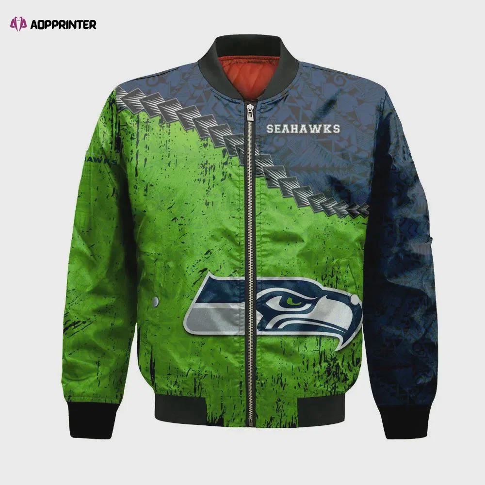 Seattle seahawks bomber jacket 3d printed grunge polynesian tattoo Bomber Jacket