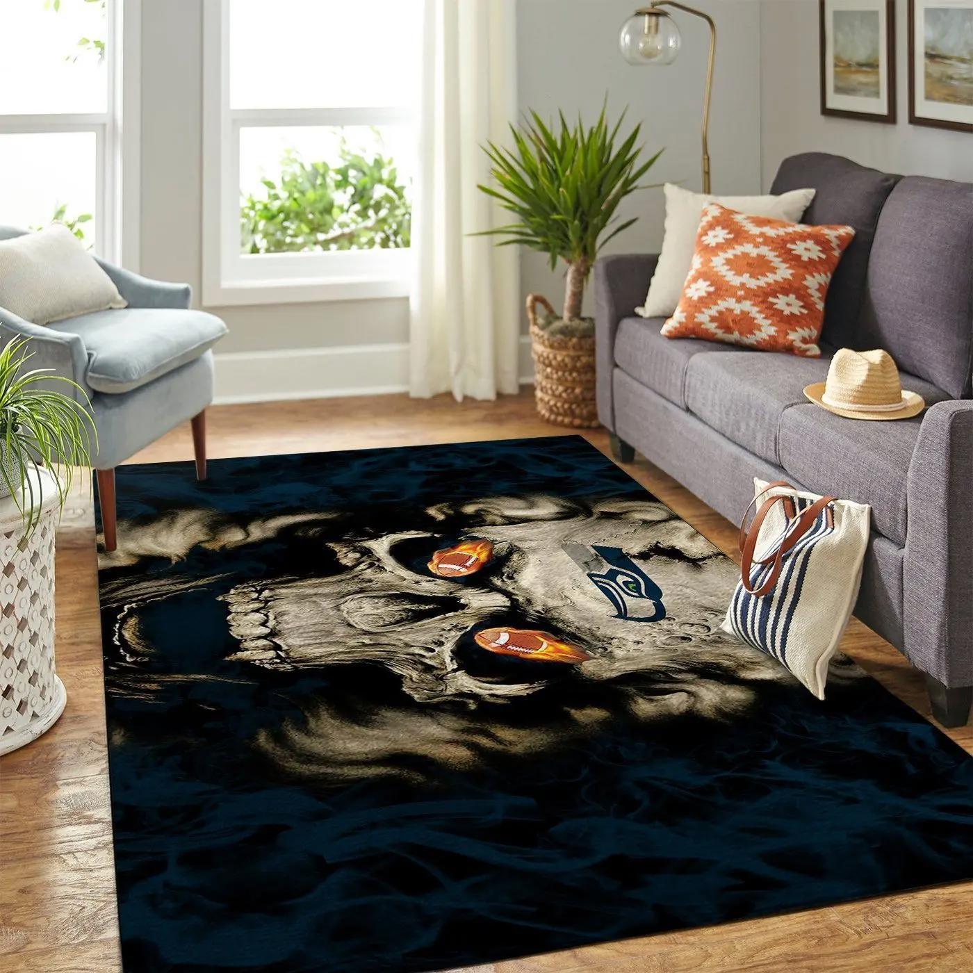 Seattle seahawks nfl area rugs team logo skull style living room sports rug Rectangle Rug