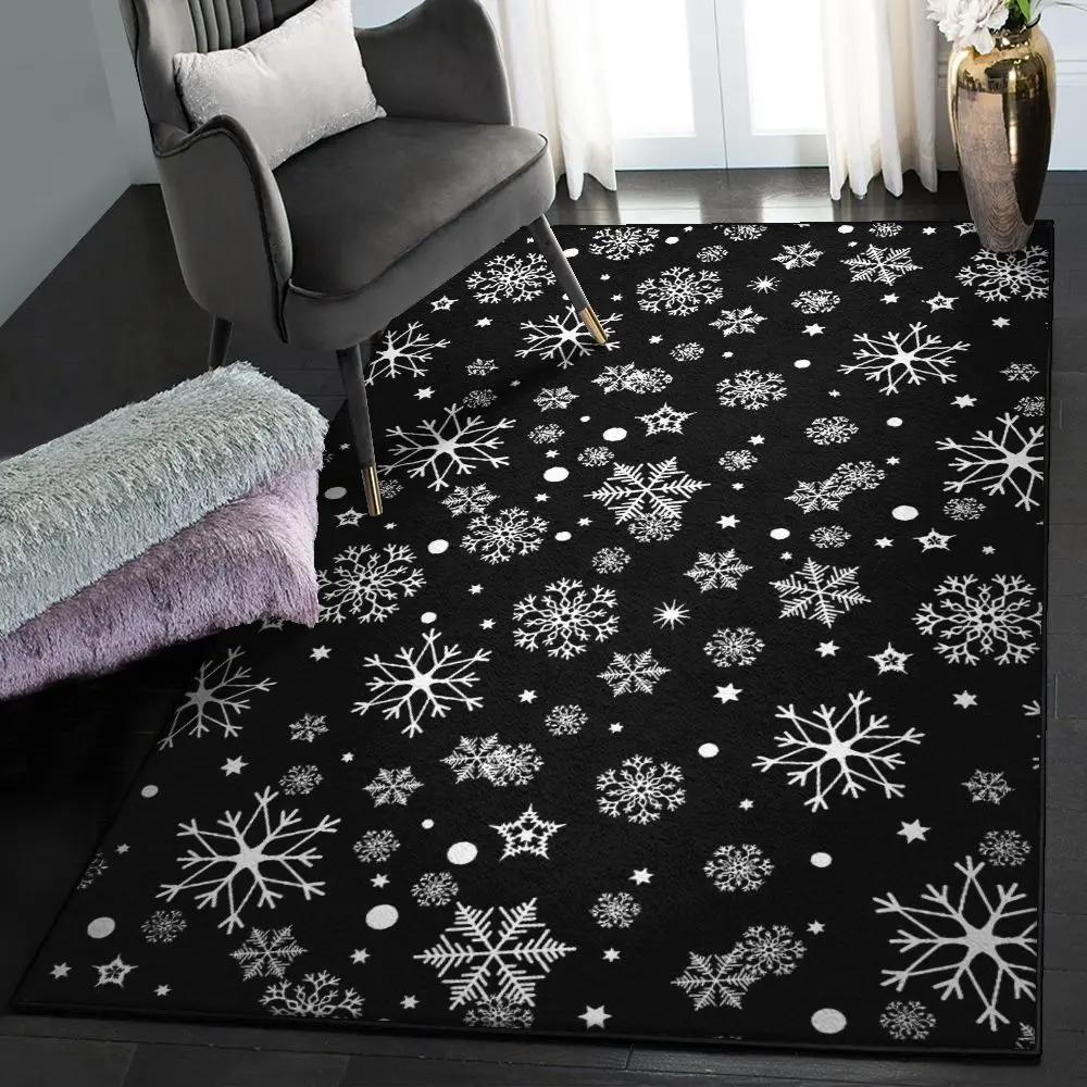 Snowman washable rugs, black snowflake pattern rug Rectangle Rug