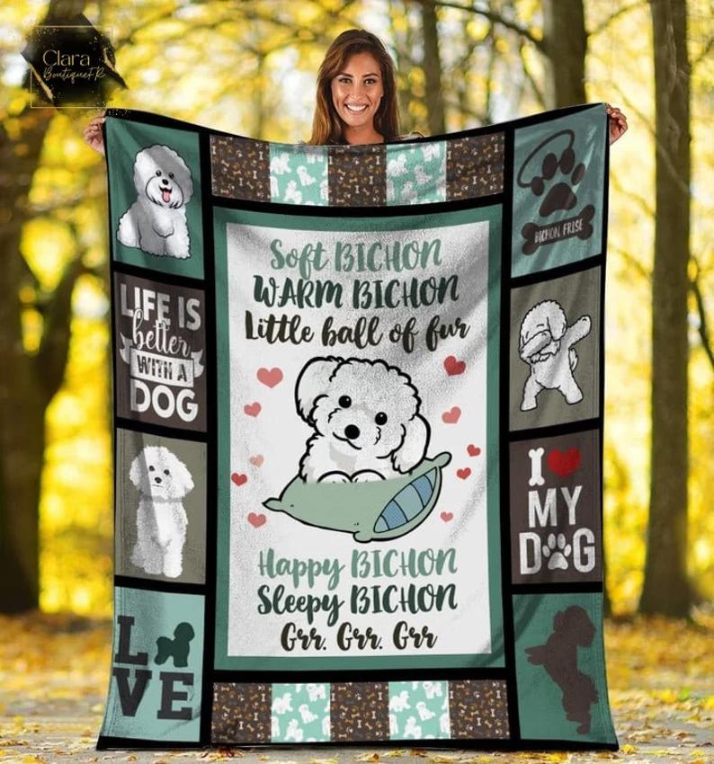 Soft bichon warm bichon little ball of fur bichon frise dog fleece blanket, mink sherpa blanket, bichon frise blanket, cute dog quilt Quilt Blanket