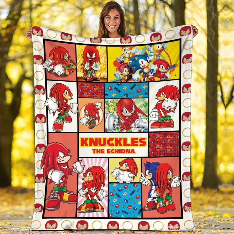 Sonic the hedgehog fleece blanket, sonic blanket, knuckles the echidna blanket, birthday gifts for kids, christmas gifts Quilt Blanket