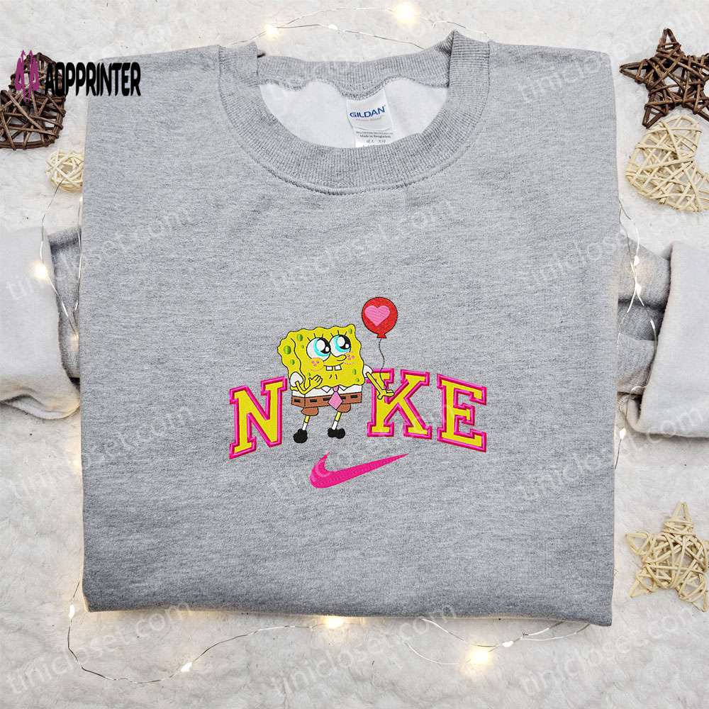 Spongebob x nike cartoon embroidered shirt: trendy spongebob squarepants & nike inspired apparel Embroidered Shirt