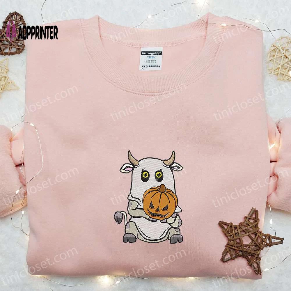 Spooky boo ghost cow embroidered sweatshirt – perfect halloween gift idea Embroidered Shirt