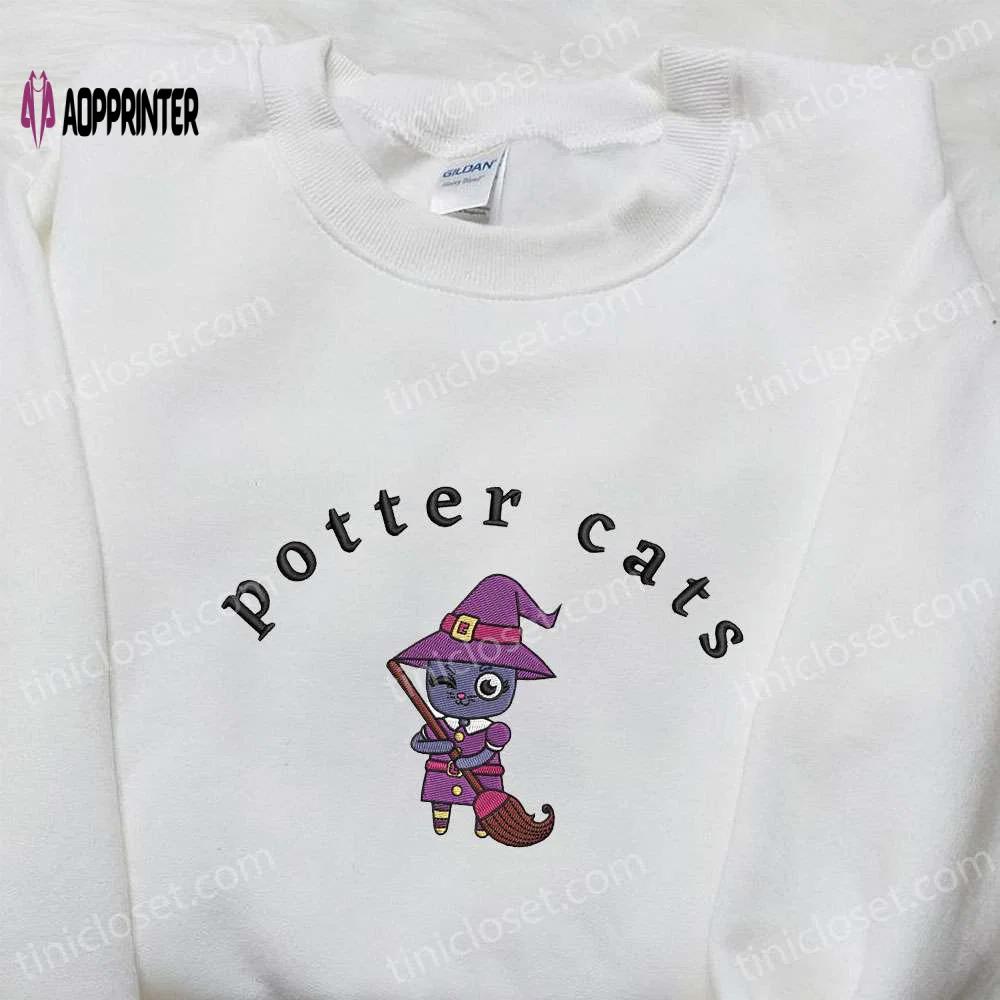 Spooky halloween potter cats hoodie & spirit t-shirt – adorable embroidered shirts Embroidered Shirt