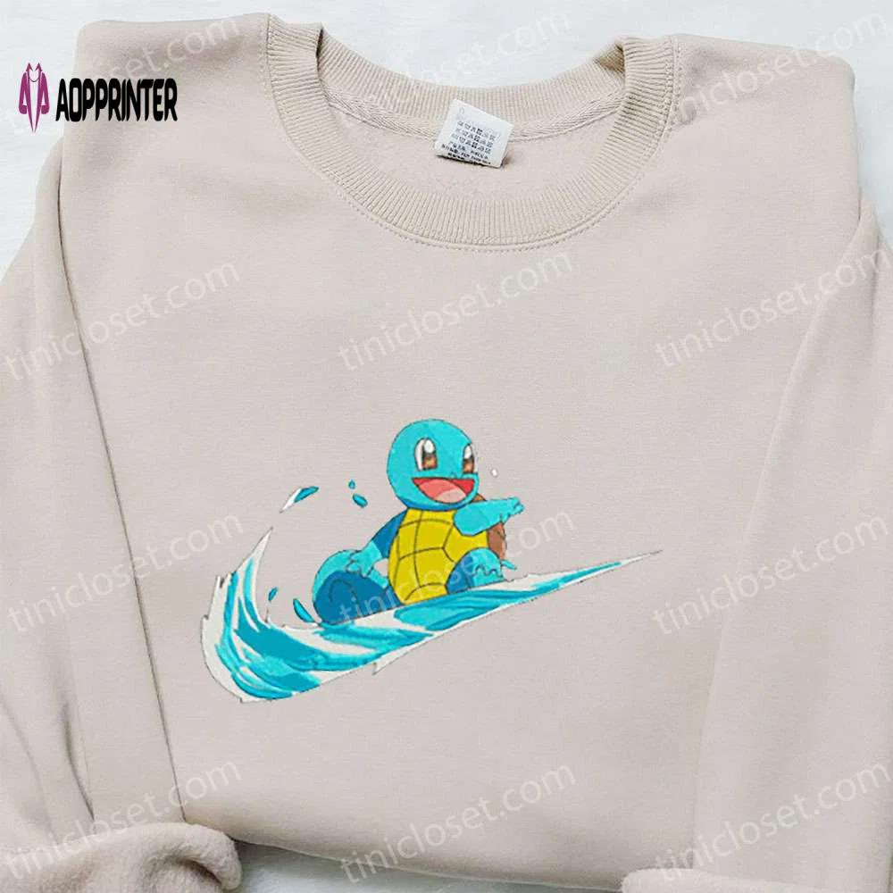 Squirtle x swoosh anime hoodie & pokemon shirt: best family gift ideas Embroidered Shirt