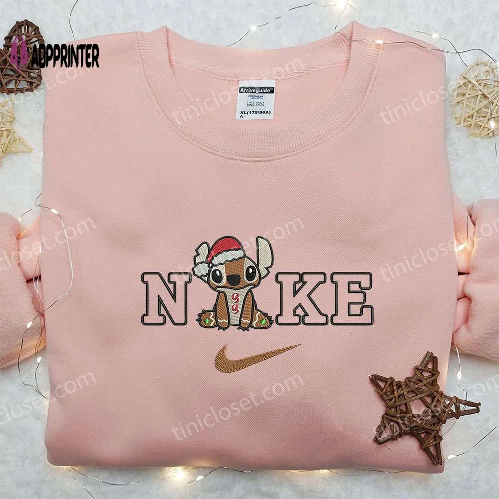 Stitch gingerbread x nike embroidered sweatshirt: best christmas gift nike inspired shirt Embroidered Shirt