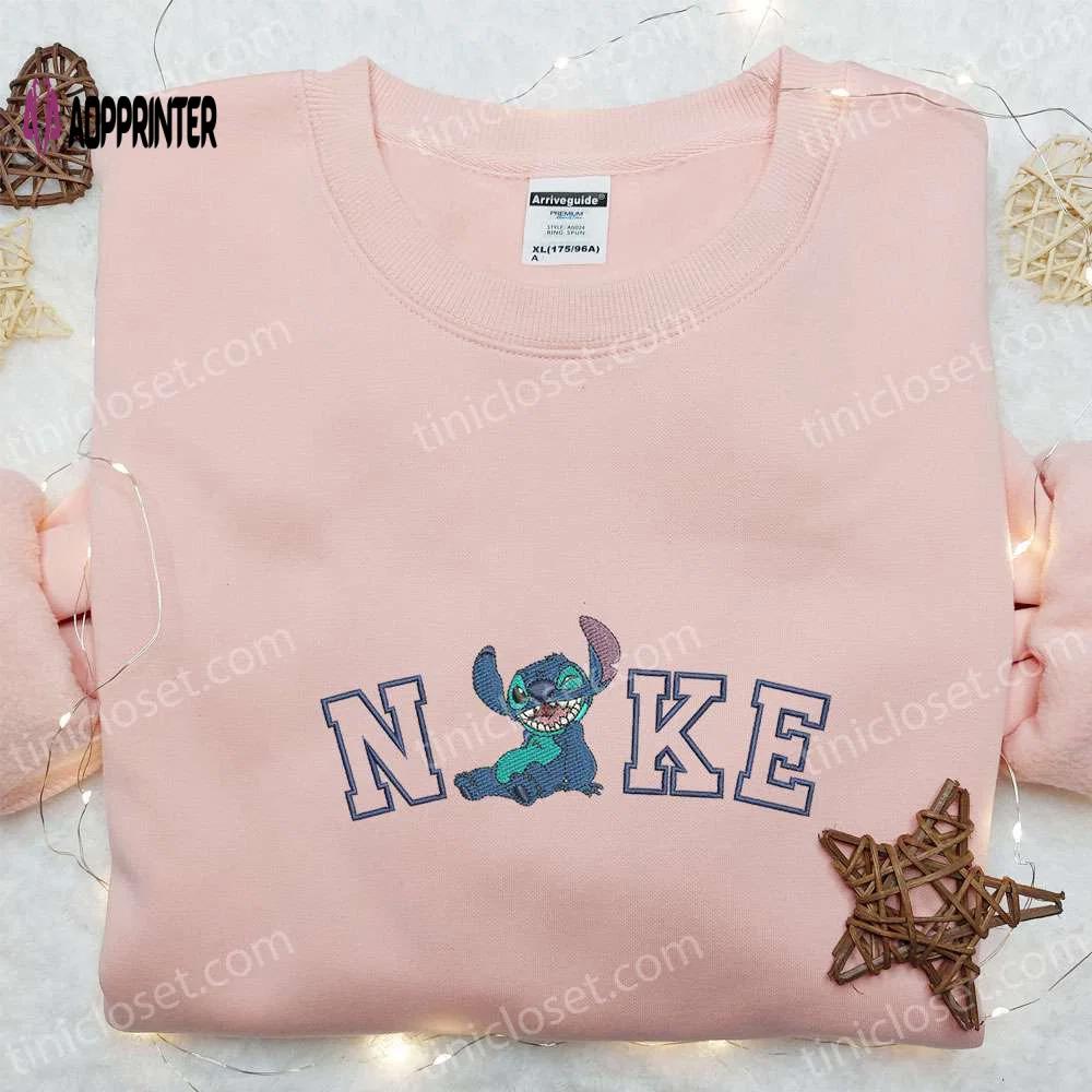 Stitch x nike cartoon embroidered shirt – lilo and stitch inspired nike shirt Embroidered Shirt