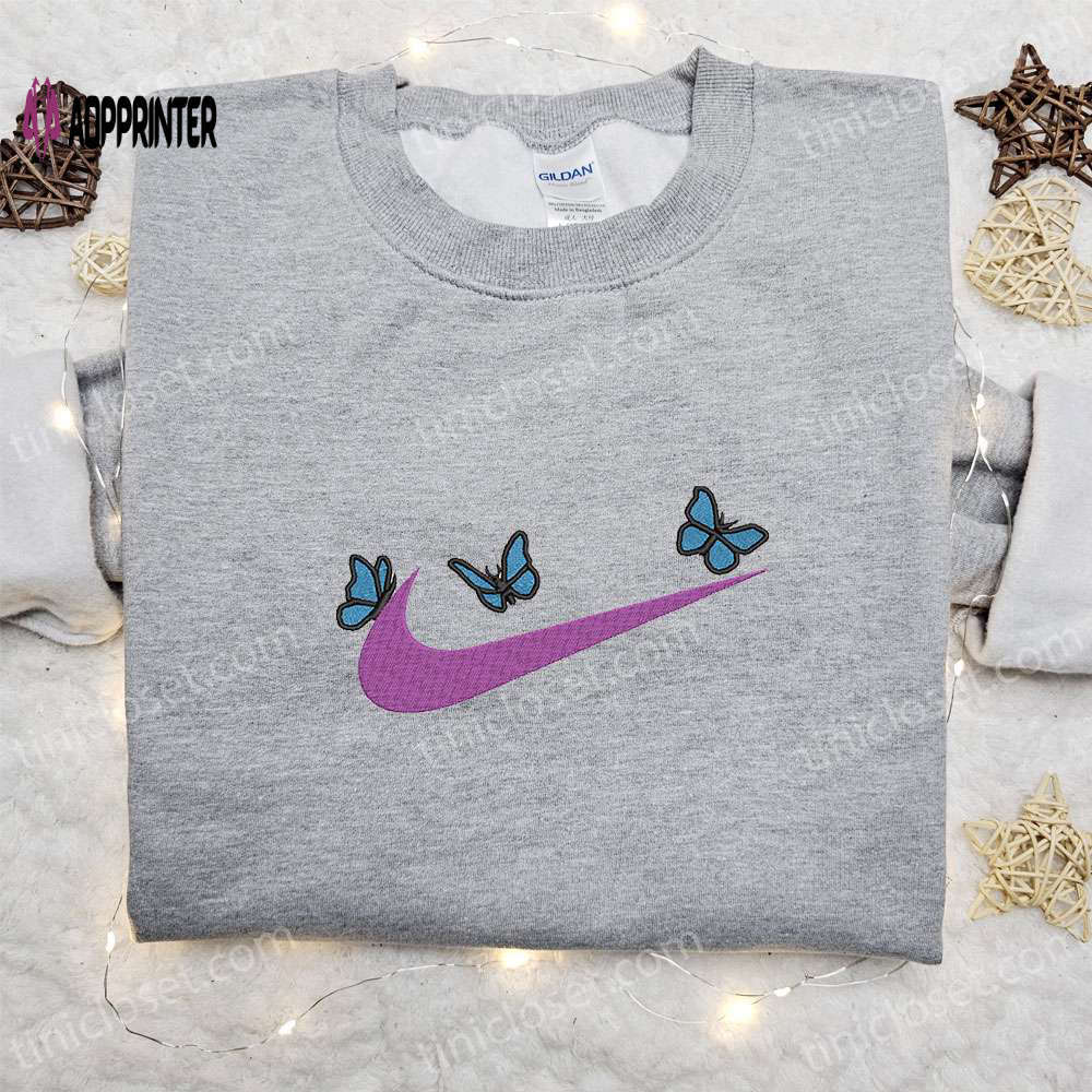 Stylish butterfly x nike embroidered sweatshirt – perfect nike inspired gift for birthdays Embroidered Shirt