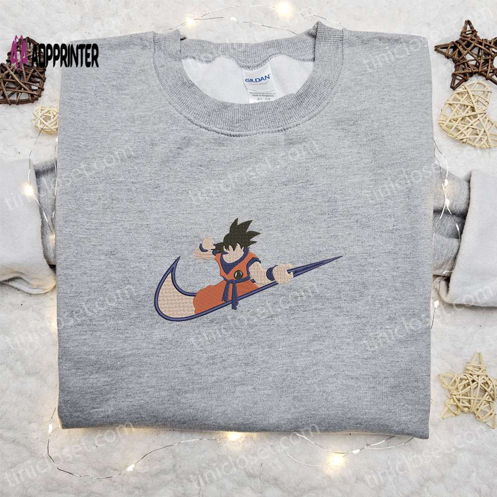 Swoosh anime x goku embroidered sweatshirt – dragon ball shirt best birthday gift ideas Embroidered Shirt