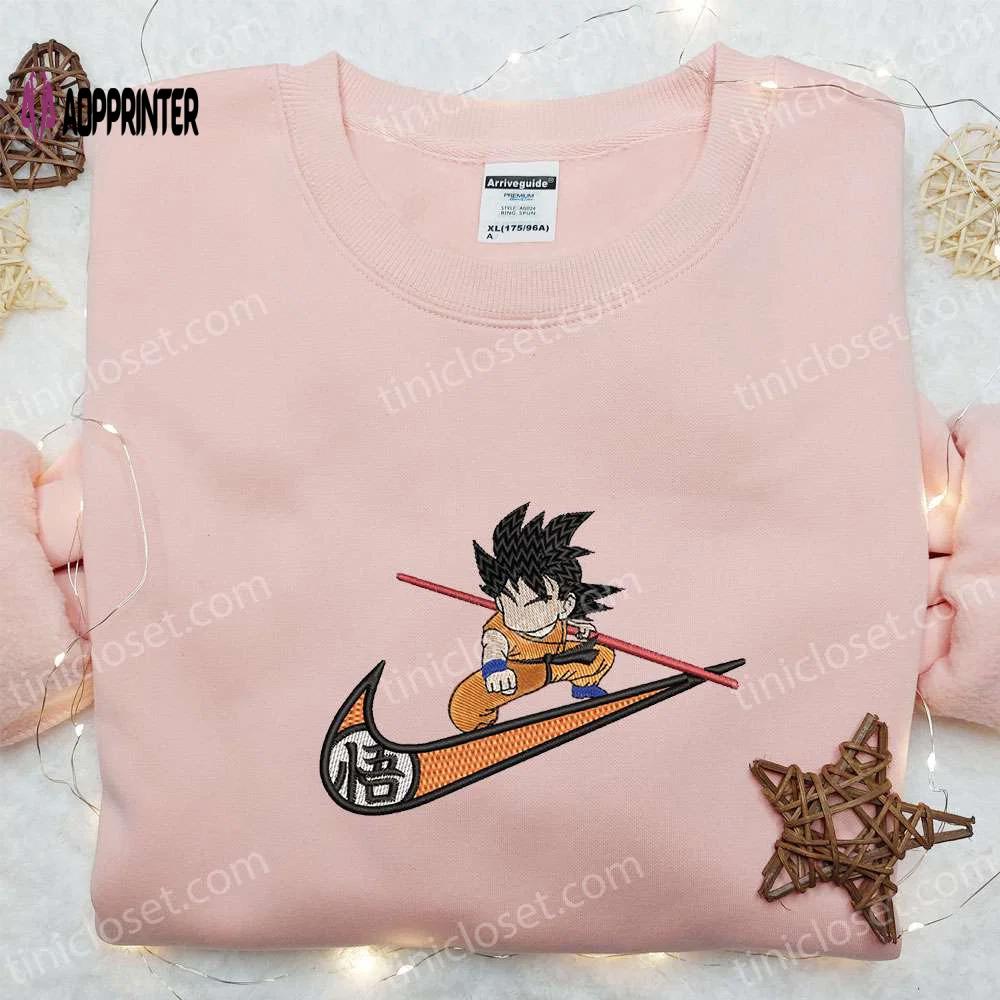 Swoosh x goku kid embroidered sweatshirt: best family gift – custom nike hoodie & t-shirt Embroidered Shirt