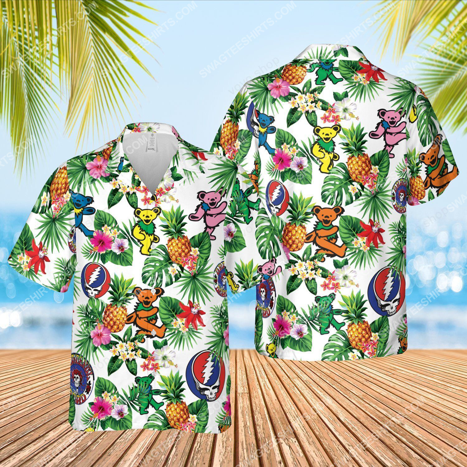 The grateful dead rock band full printed hawaiian shirt Hawaii Shirt Shorts & Flip Flops