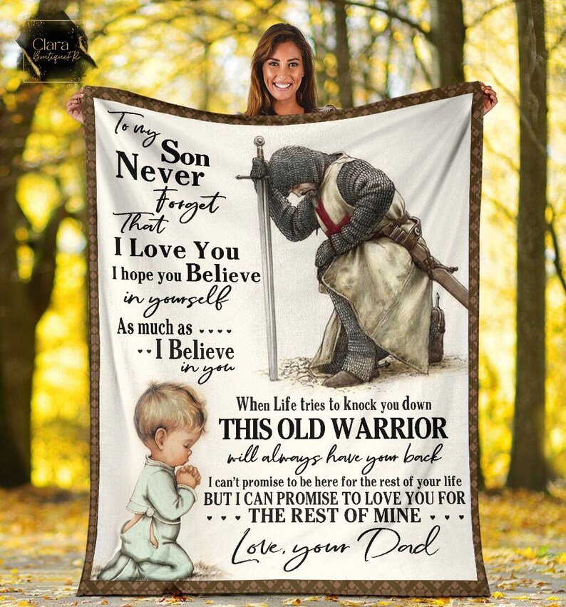 To my son never forget that i love you knight templar jesus warrior for son from dad fleece blanket, mink sherpa blanket, gift for son Quilt Blanket