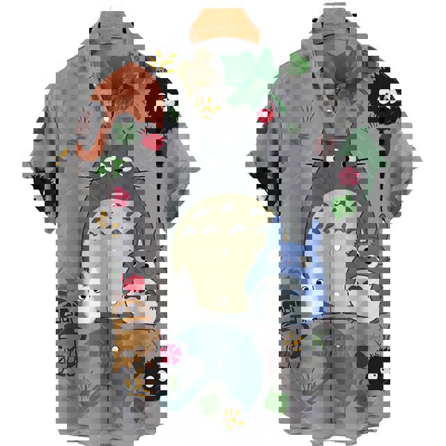 Totoro and friends shirt grey hawaiian shirt Hawaii Shirt Shorts & Flip Flops