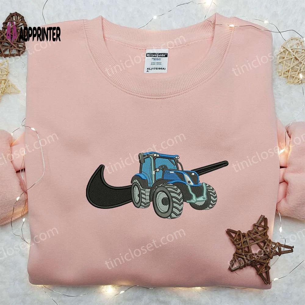 Tracktor x nike swoosh embroidered hoodie & transportation shirt nike inspired apparel Embroidered Shirt