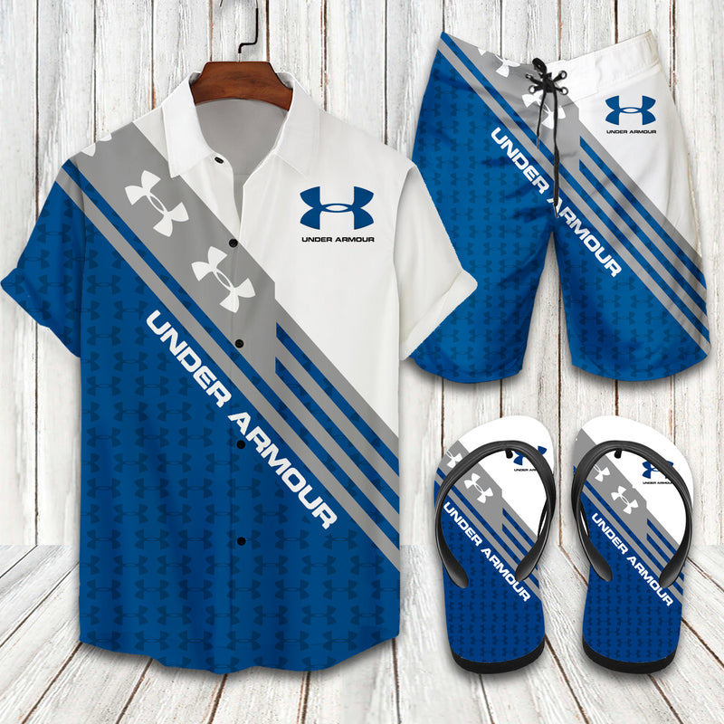 Under armour white blue combo hawaiian shirt shorts and flip flops Hawaii Shirt Shorts & Flip Flops