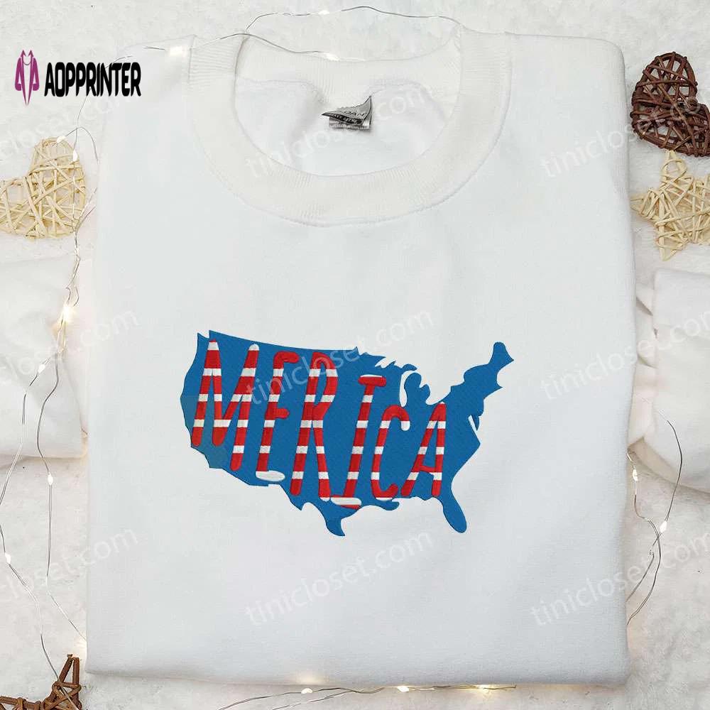 Usa map embroidered shirt best 4th of july patriotic shirts & national day gifts Embroidered Shirt