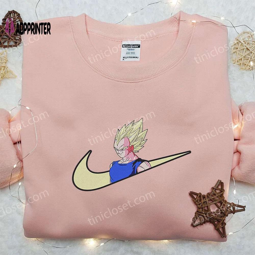 Vegeta super saiyan x nike swoosh anime hoodie dragon ball embroidered shirt nike inspired shirt Embroidered Shirt