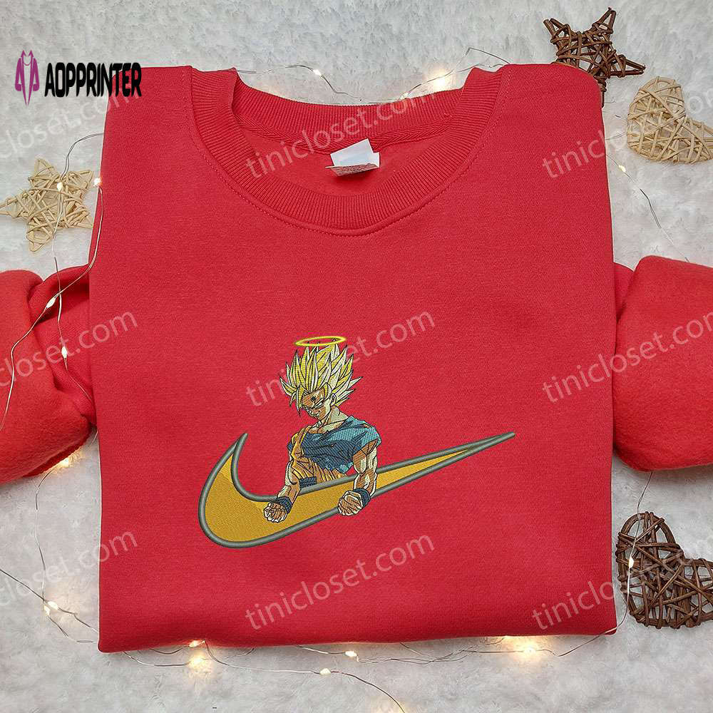 Vegetto super saiyan 2 x nike swoosh sweatshirt: dragon ball & nike inspired embroidered shirt Embroidered Shirt