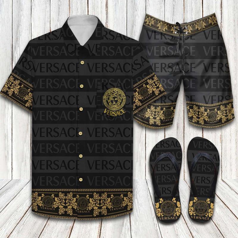 Versace flip flops and combo hawaii shirt shorts luxury brand summer outfit 4 Hawaii Shirt Shorts & Flip Flops