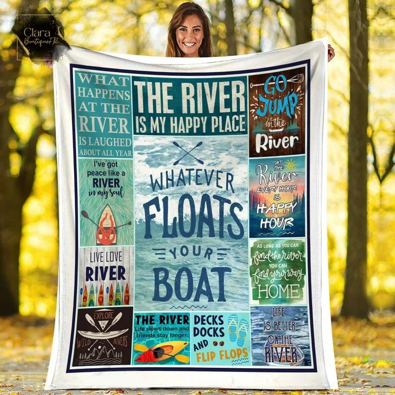 Whatever floats your boat fleece blanket, mink sherpa blanket, boat river blanket, boat river quilt Quilt Blanket