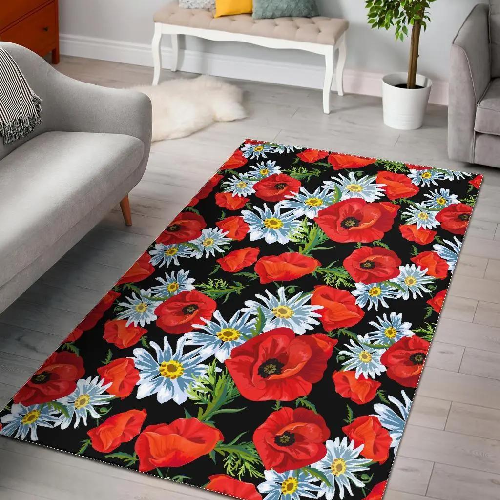 White cute daisy pattern print area rug living room rug home decor Rectangle Rug