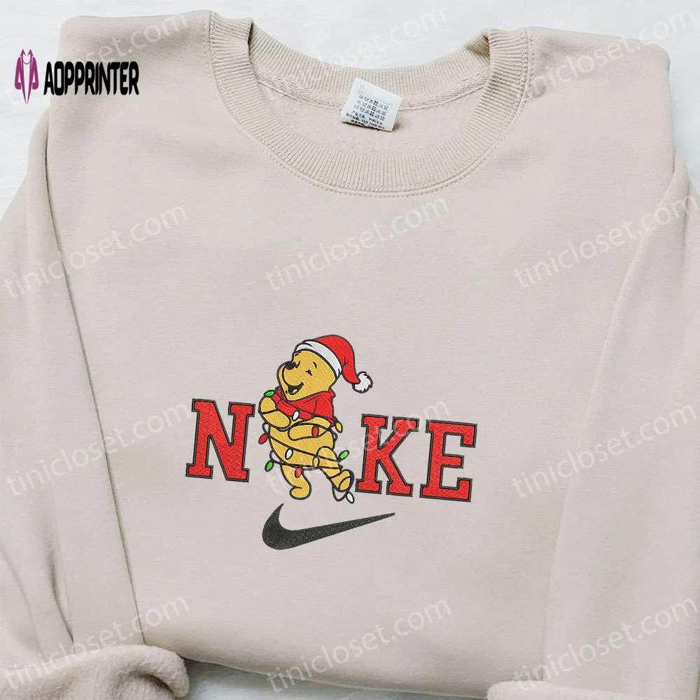 Winnie the pooh x nike christmas light sweatshirt: cartoon embroidered shirt best gift ideas Embroidered Shirt