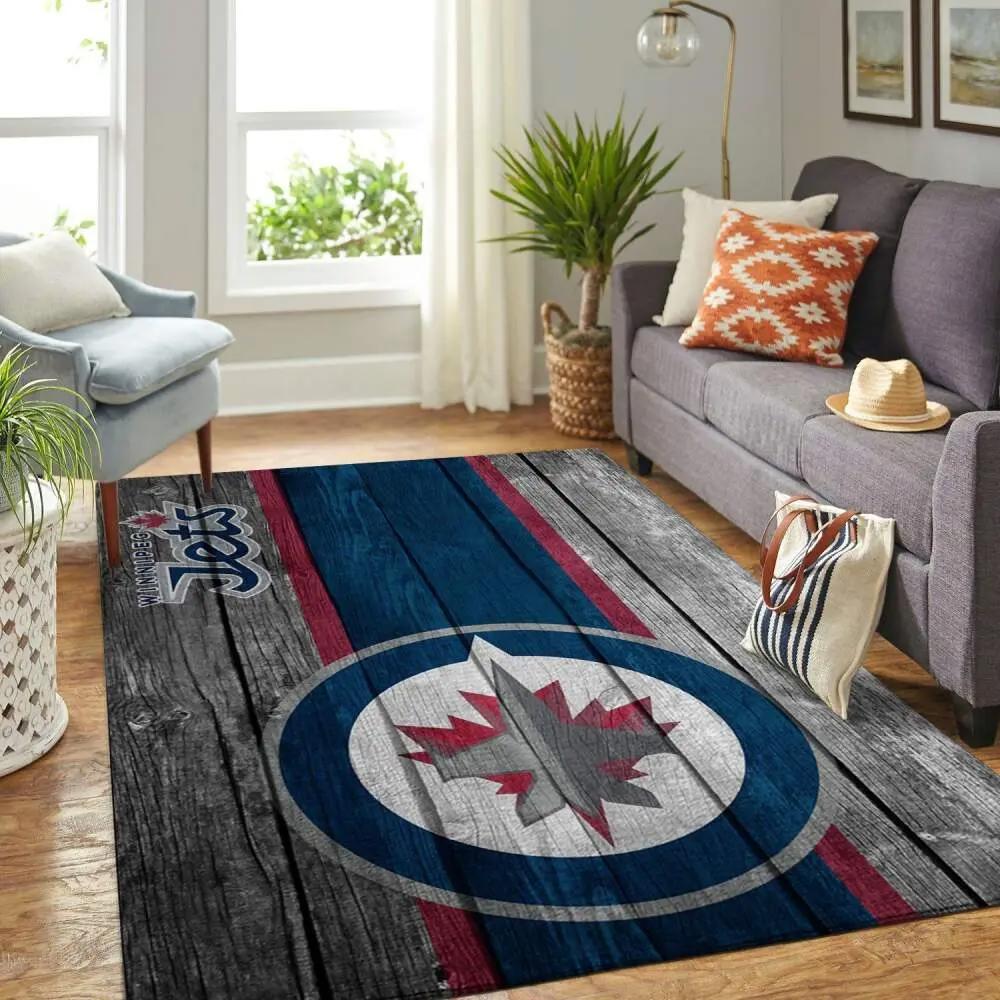 Winnipeg jets nhl team logo area rugs wooden style living room regtangle carpet Rectangle Rug