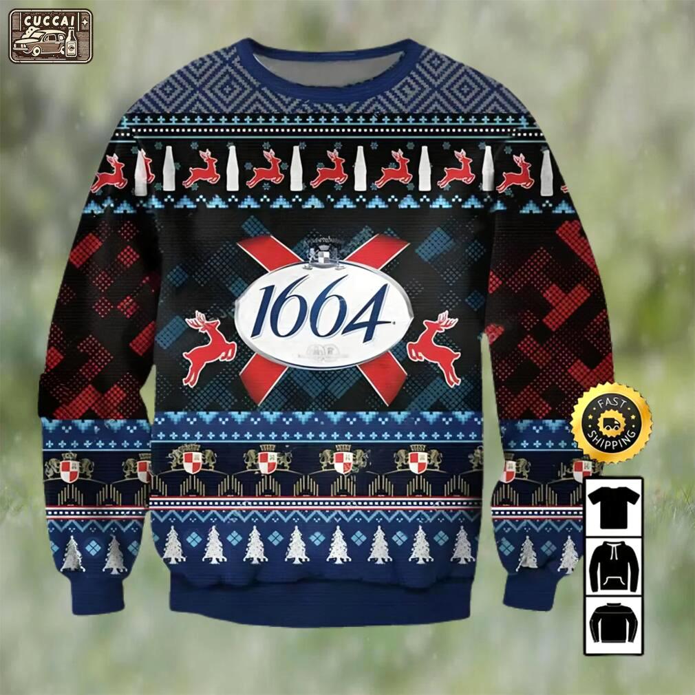 1664 blanc beer ugly christmas sweater, faux wool sweater, international beer day, gifts for beer lovers, best christmas gifts for 2022, merry christmas ? prinvity Christmas Ugly Sweater