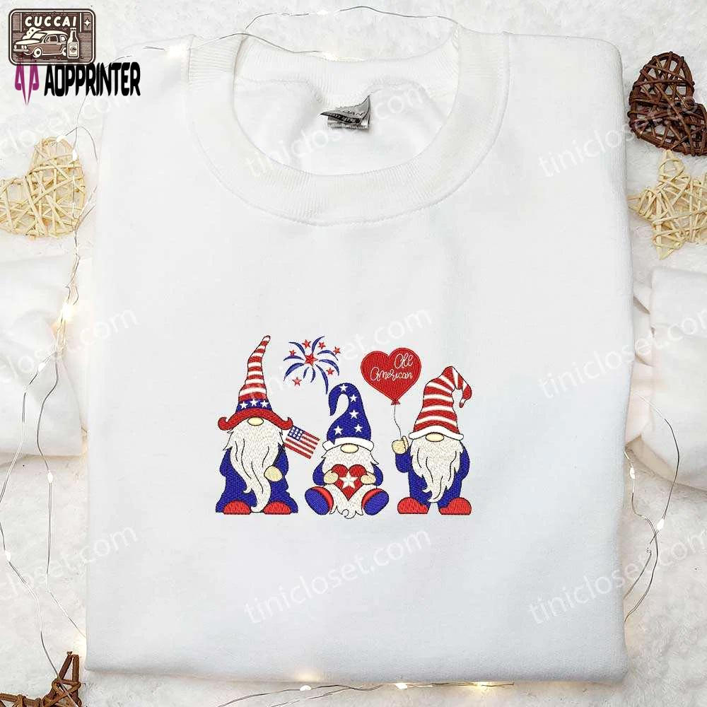 4th of july gnomes patriotic embroidered shirt – all american national day gifts Embroidered Shirt