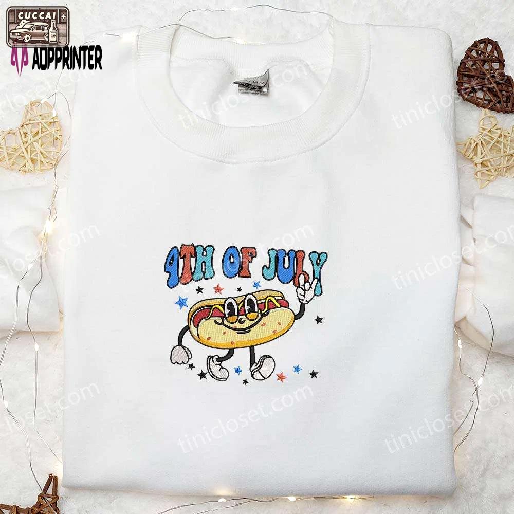 4th of july hotdog embroidered shirt: funny gift for national day Embroidered Shirt