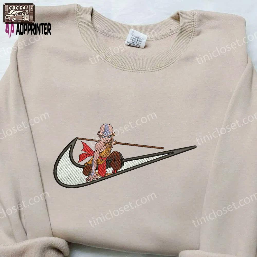 Aang x nike swoosh embroidered shirt: avatar the last airbender & cartoon design Embroidered Shirt