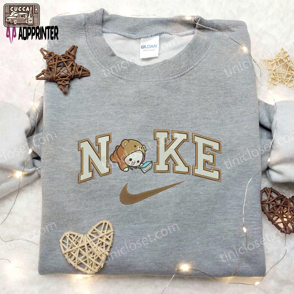 Adorable baby bear mocha x nike swoosh embroidered shirt – cartoon & nike embroidery Embroidered Shirt