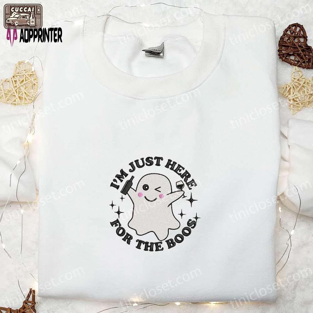 Adorable halloween embroidered shirt: best gift for halloween lovers – im just here for the boos Embroidered Shirt