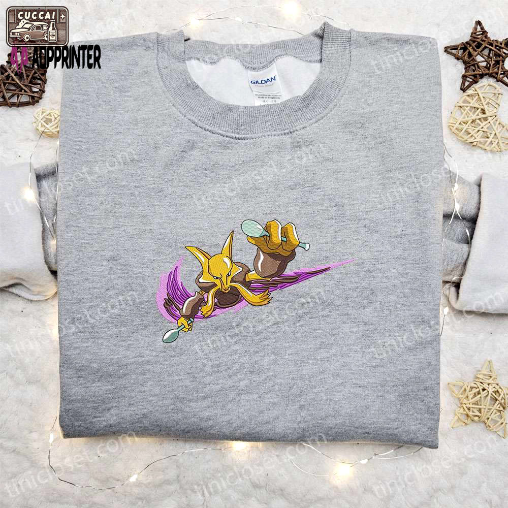 Alakazam x nike swoosh anime & pokemon embroidered shirts nike inspired designs Embroidered Shirt