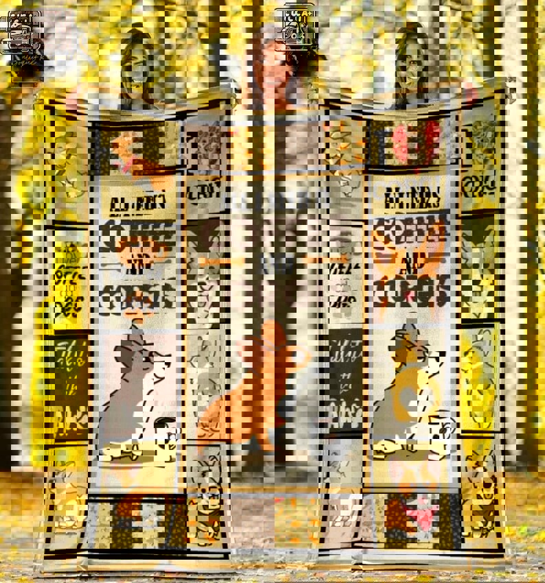 All i need is coffee and corgis fleece blanket, mink sherpa blanket, dog lover gift, corgi dog blanket, coffee and corgi quilt Quilt Blanket