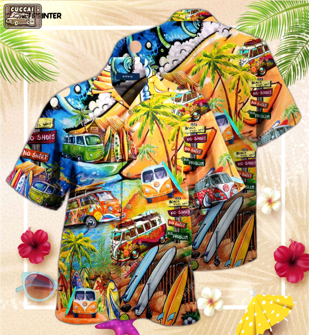 Amazing happy as a hippie in a ww bus unisex hawaiian shirt, gift for men and women Hawaii Shirt