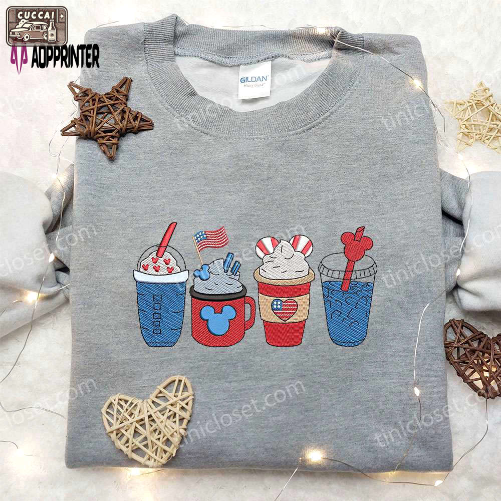 America coffee cups embroidered shirt – best patriotic shirts for national day gifts Embroidered Shirt