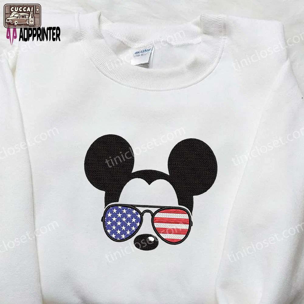 America mickey mouse embroidered shirt: disney patriotic favorite with glasses best patriotic shirts Embroidered Shirt