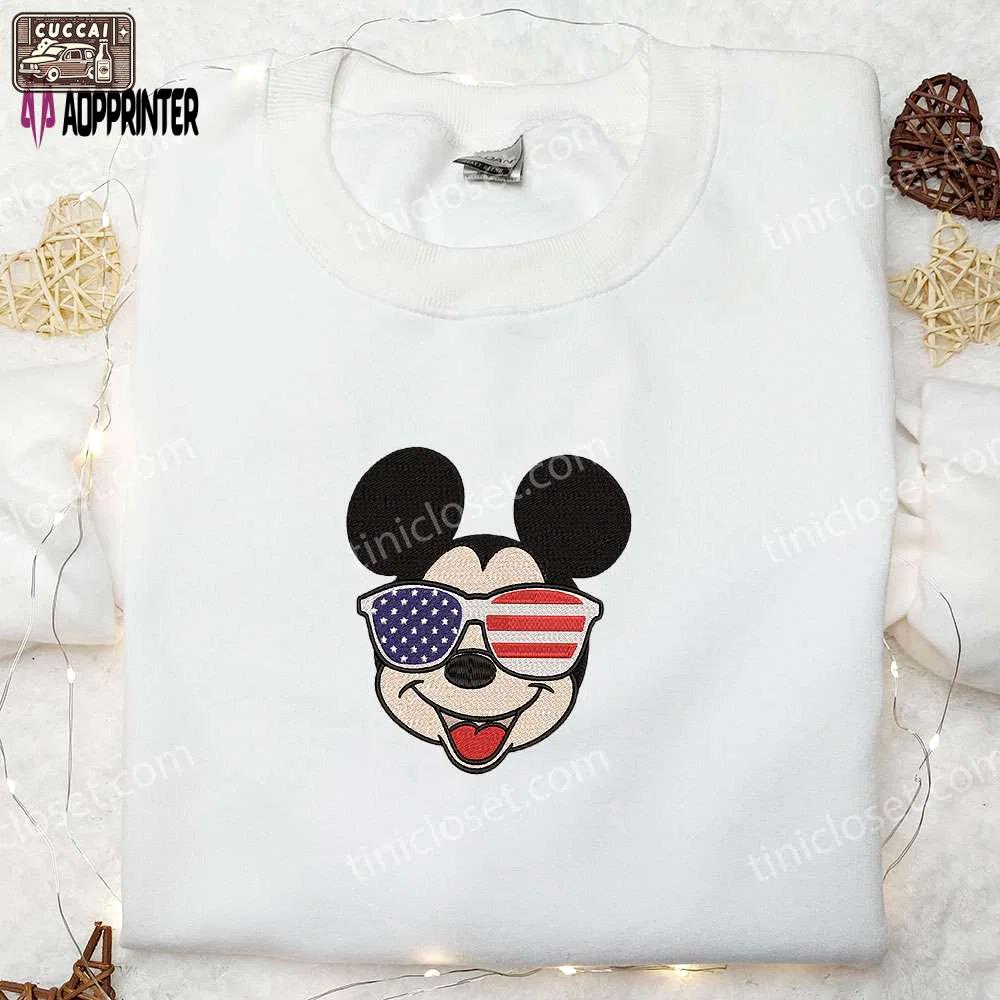 America mickey mouse embroidered shirt: disney patriotic shirts with glasses design Embroidered Shirt