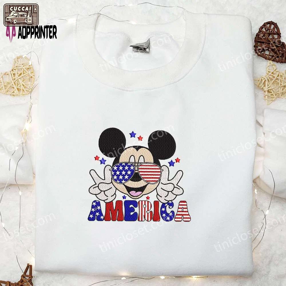 American mickey glasses embroidered shirt: best patriotic disney shirt Embroidered Shirt