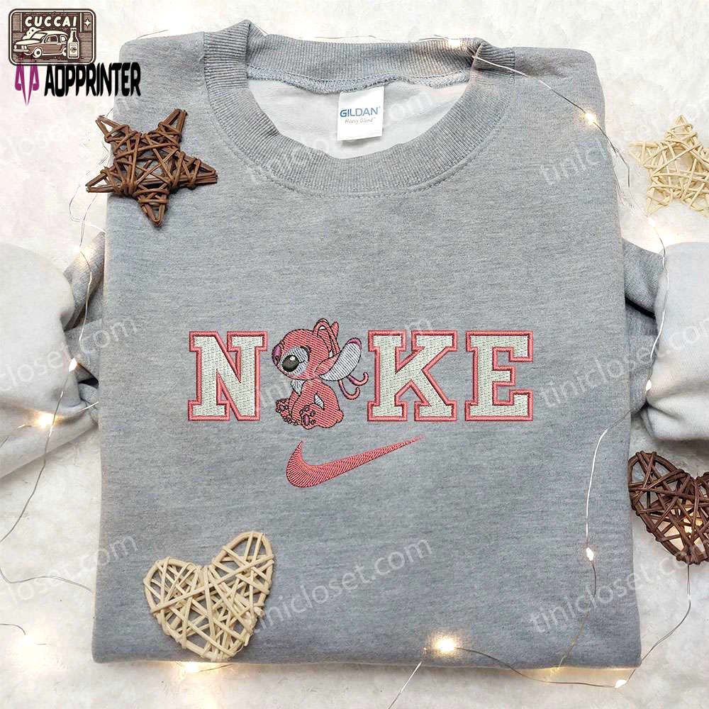 Angel x nike embroidered sweatshirt lilo and stitch shirt nike inspired shirt Embroidered Shirt