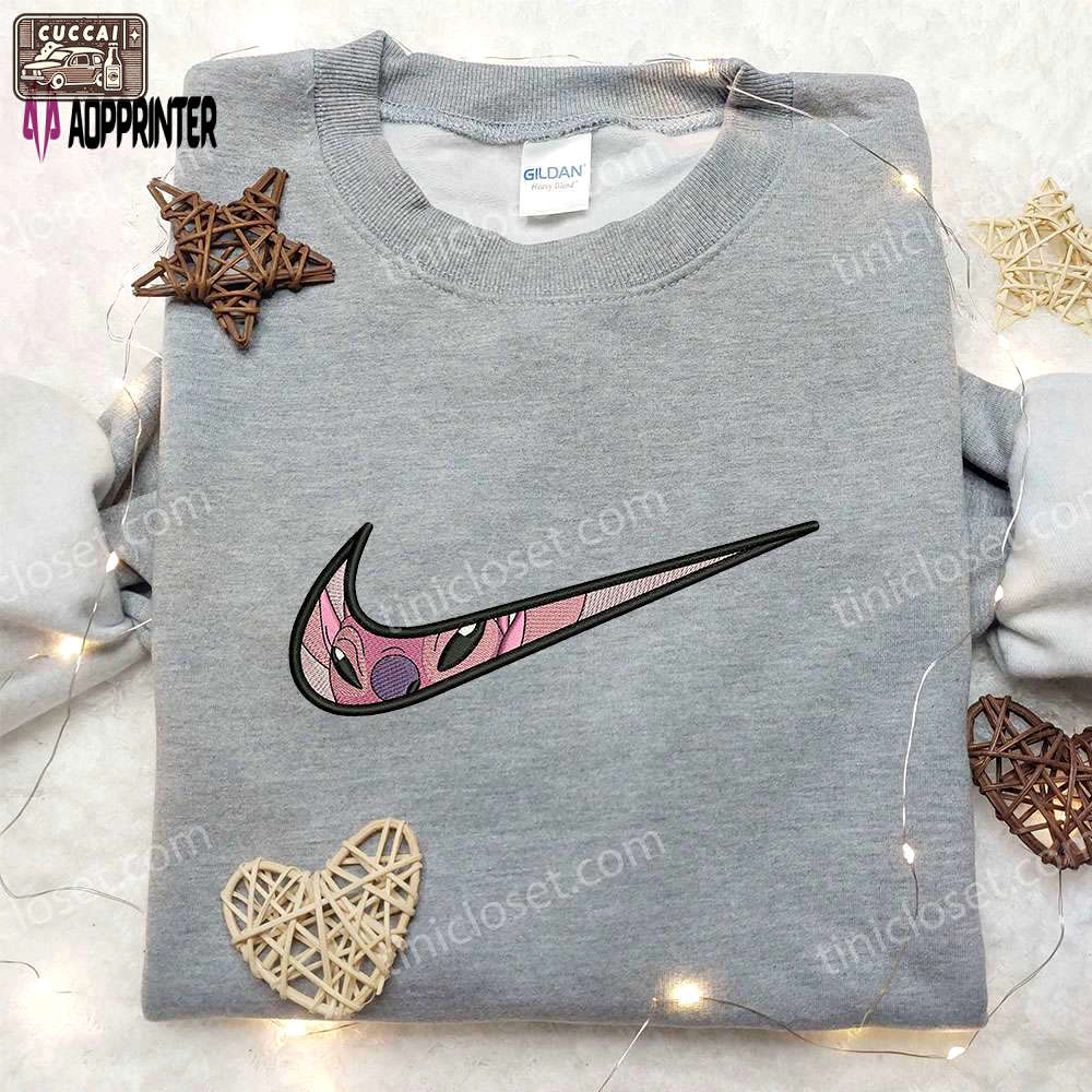 Angel x nike swoosh embroidered sweatshirt lilo and stitch disney shirt – nike inspired & unique Embroidered Shirt