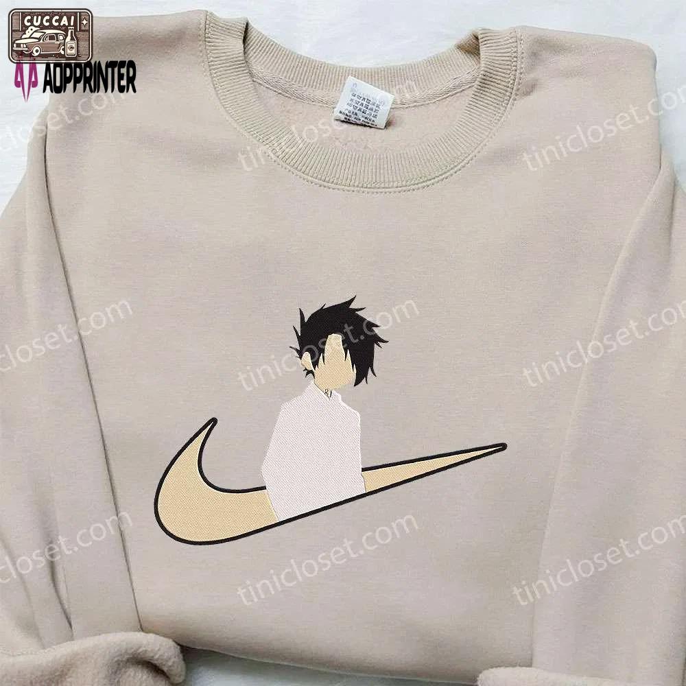 Anime embroidered hoodie: ray x nike swoosh promised neverland & nike inspired shirts Embroidered Shirt