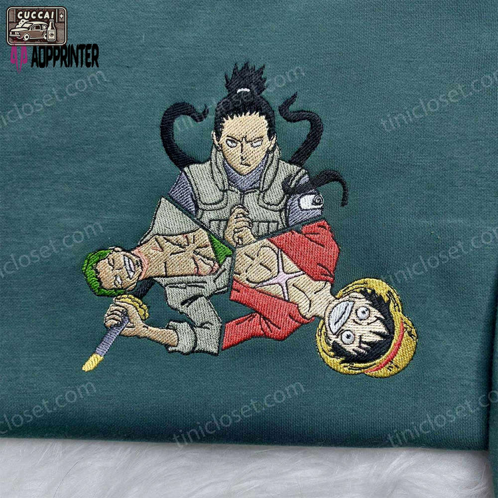 Anime embroidered shirt: shikamaru zoro luffy design – perfect anime gift for fans Embroidered Shirt