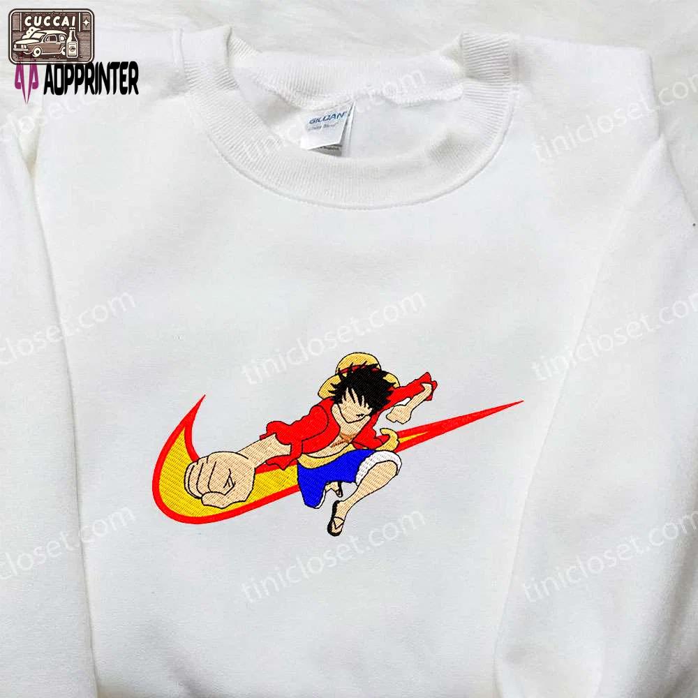 Anime x nike one piece luffy shirt embroidered sweatshirt & hoodie – exclusive collaboration Embroidered Shirt