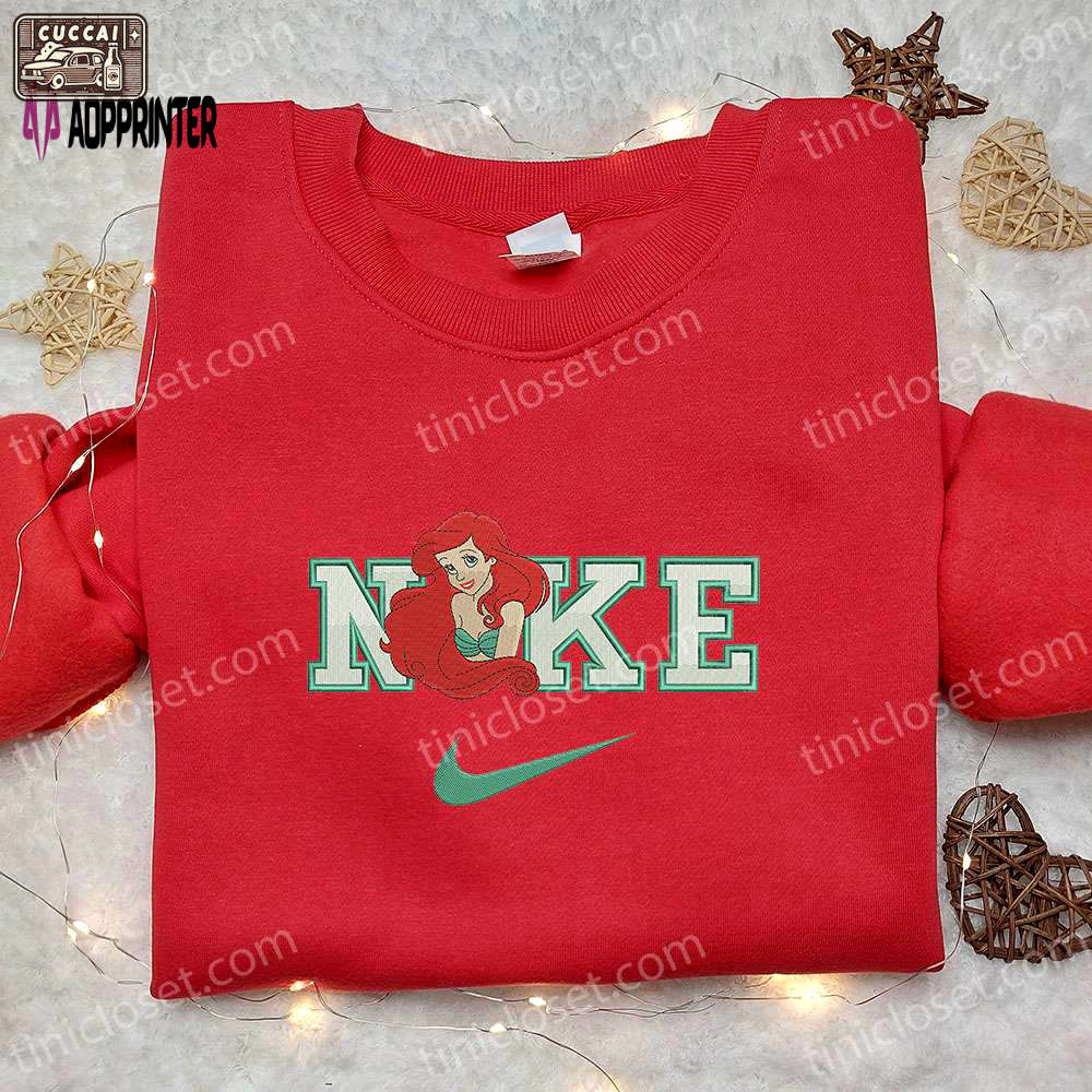 Ariel x nike cartoon embroidered shirt: the little mermaid inspired nike tee Embroidered Shirt
