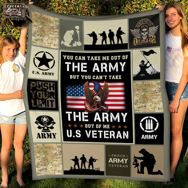 Army veteran you can't take the army out of me fleece blanket, mink sherpa blanket, army veteran gift, veteran quilt Quilt Blanket