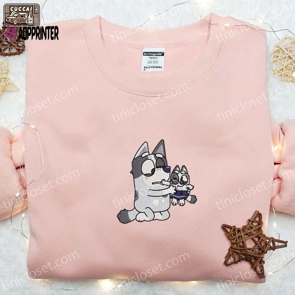 Aunt trixie & muffin embroidered shirt bluey cartoon hoodie – perfect mother s day gift Embroidered Shirt